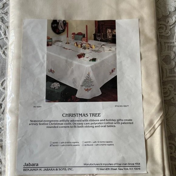 Vintage Tablecloth Linen Jabara Christmas Tree Holiday Embroidered & 8 napkins - Picture 5 of 11